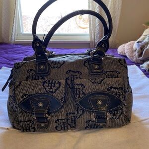 Tommy Hilfiger Black & Cream Woven Monogram Satchel